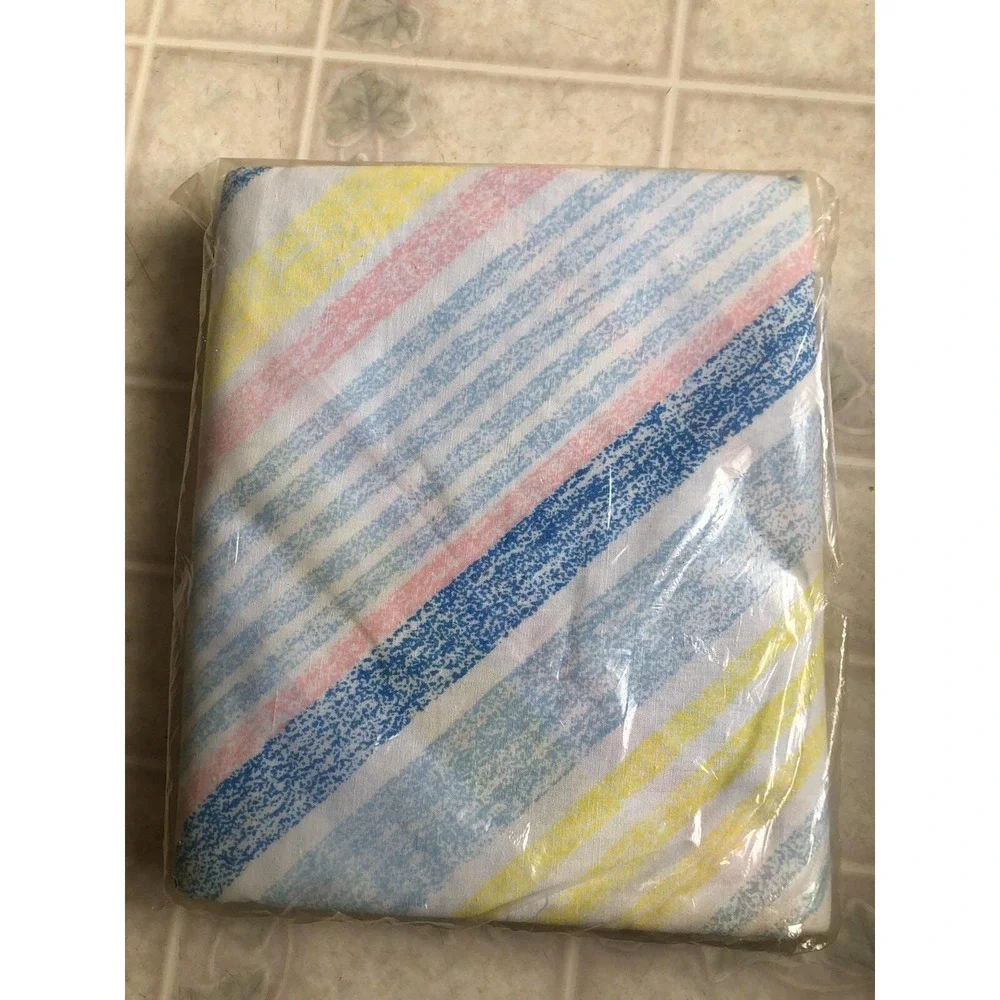 Vintage SEARS MISTY‎ STRIPE Full Flat Sheet New in Package Perm Press Muslin 70s